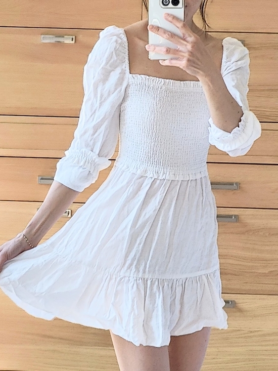 Aritzia Dresses & Skirts - Aritzia White Linen Smocked Square-Neck Mini Dress